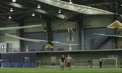 AeroVolo's Todd Reichert achieves more than three metres in altitude aboard the Atlas human powered helicopter.