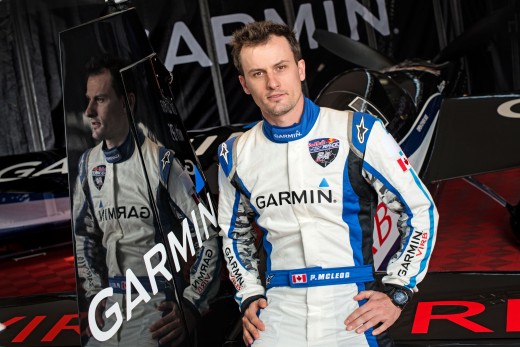 Mcleod models Garmin sponorship togs.