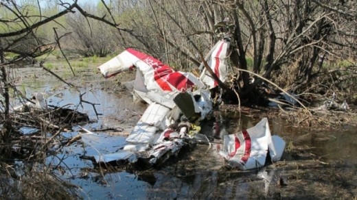 Wreckage from the midair collision near St. Brieux, Sask.