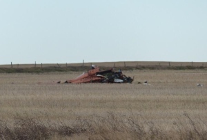 Wreckage of a helicopter that crashed near Saskatoon. CBC Photo