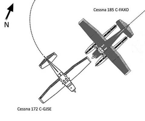 Drawing shows the collision sequence in a fatal collision near Fort McMurray.